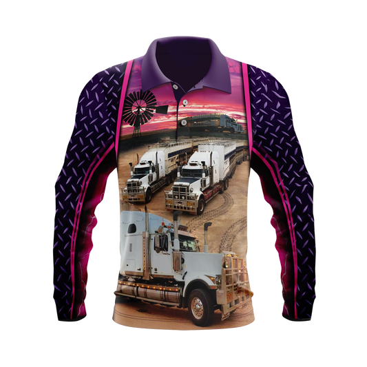 Pink Cattle Trucker Polo Shirt